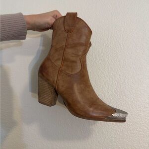 Brown Leather Western Ankle Boots